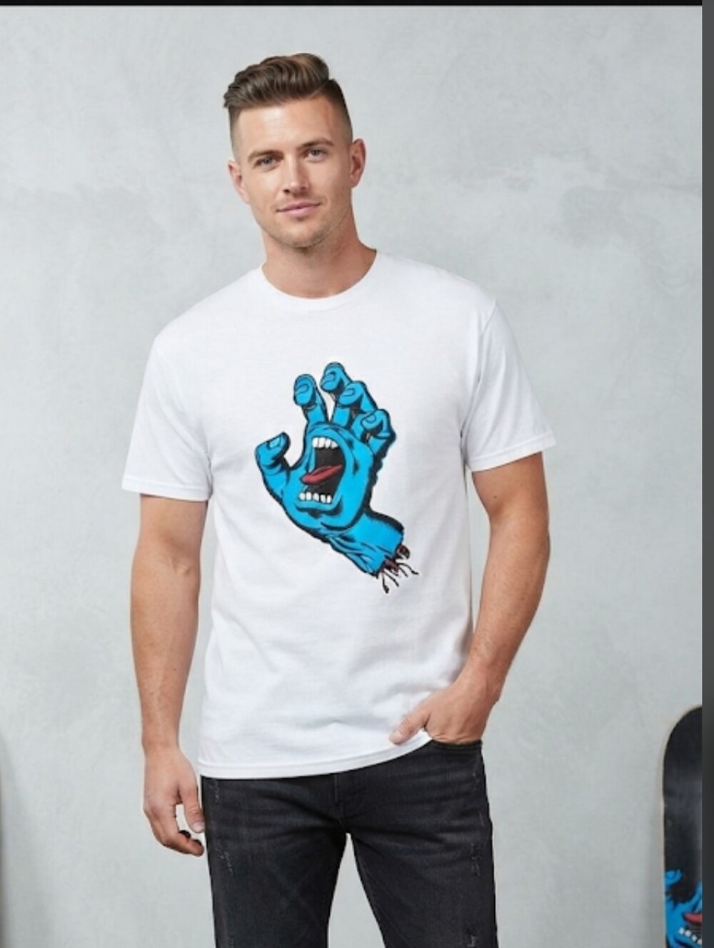 Santa Cruz Skateboards Screaming Hand White Tee Blue Hand Size Medium M